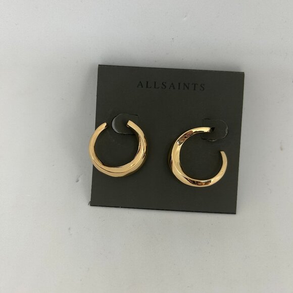 ALLSAINTS Gold Tone Sculpture Hoop Stud Earrings New with Tag - Picture 1 of 5